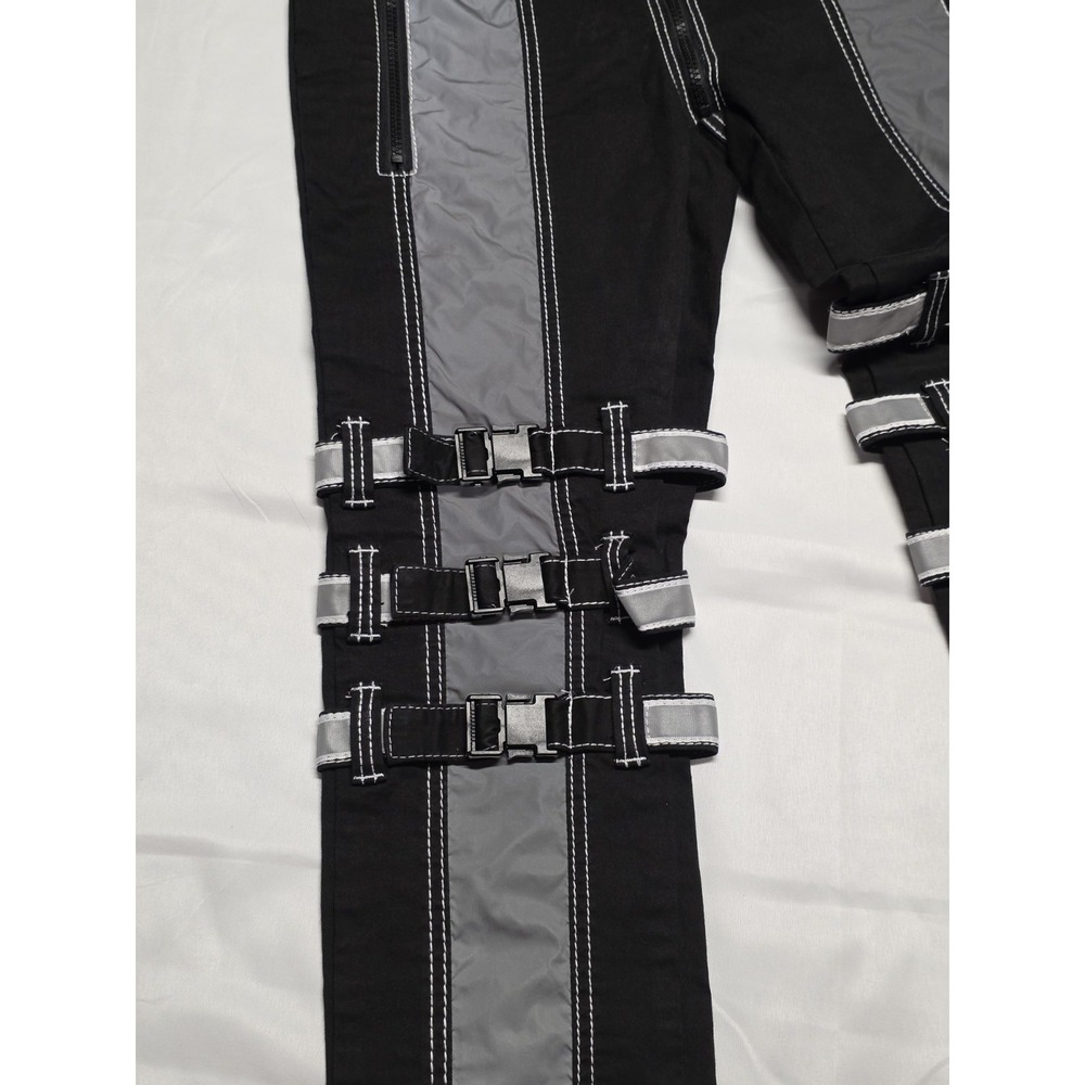 Tripp NYC Gothic Reflector Panel Bondage Pants Unisex Sz L Black Utility Straps - Picture 2 of 8